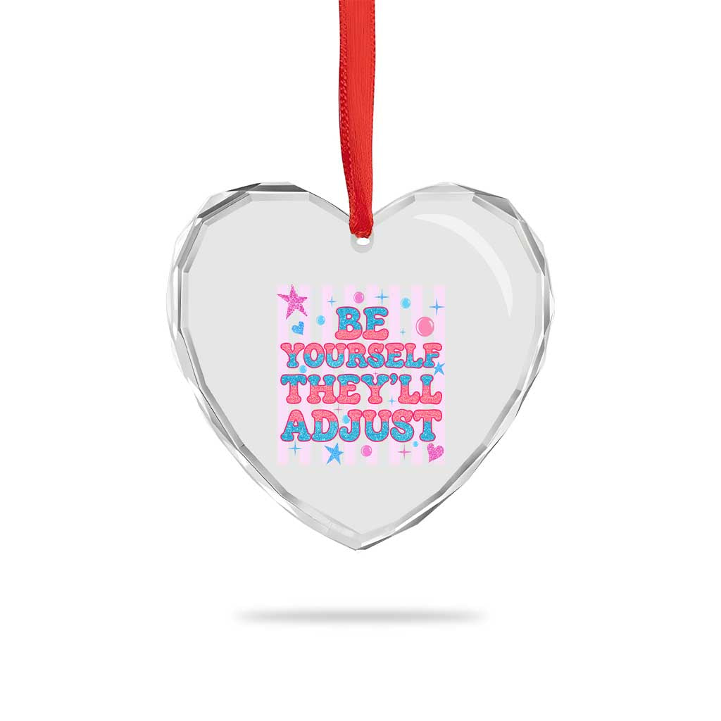 Striped Glitter Effect Printed Trans Rights Heart Crystal Glass Ornament Be Yourself They Will Adjust TS12 Print Your Wear