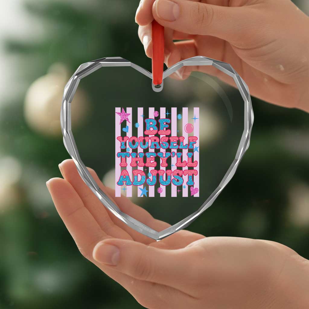 Striped Glitter Effect Printed Trans Rights Heart Crystal Glass Ornament Be Yourself They Will Adjust TS12 Print Your Wear