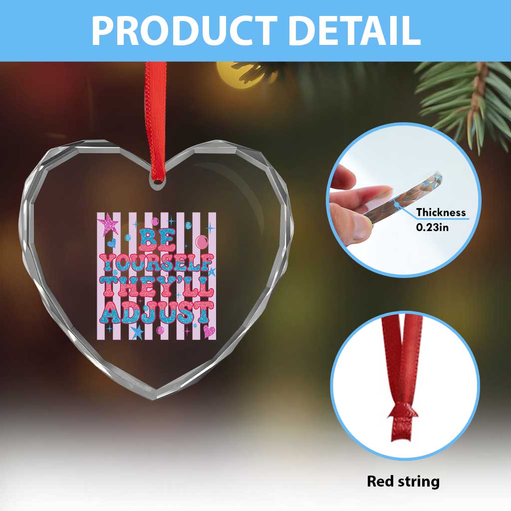 Striped Glitter Effect Printed Trans Rights Heart Crystal Glass Ornament Be Yourself They Will Adjust TS12 Print Your Wear