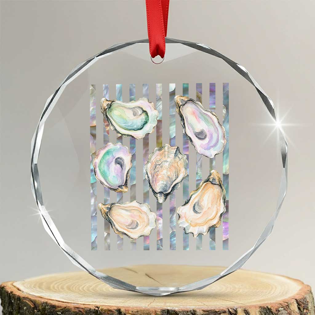 Striped Glitter Oyster Shell Crystal Glass Ornament Coastal Summer Ocean Gift TS12 Transparent Glass 3'' Circle Print Your Wear