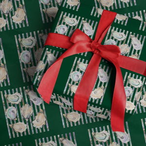 Striped Glitter Oyster Shell Wrapping Paper Roll Coastal Summer Ocean Gift