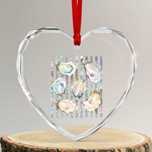 Striped Glitter Oyster Shell Heart Crystal Glass Ornament Coastal Summer Ocean Gift
