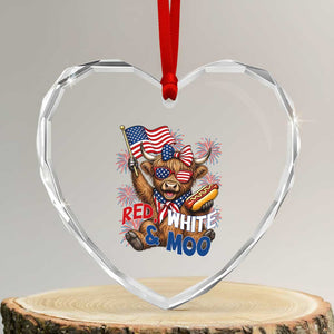 Striped Highland Cow 4th Of July Heart Crystal Glass Ornament Red White And Moo