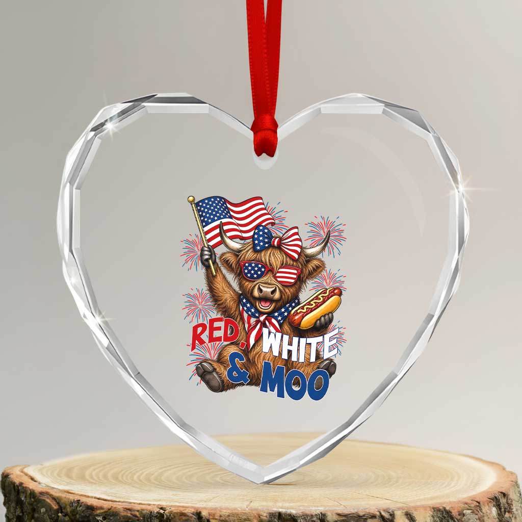 Striped Highland Cow 4th Of July Heart Crystal Glass Ornament Red White And Moo TS12 Transparent Glass 3'' Heart Print Your Wear