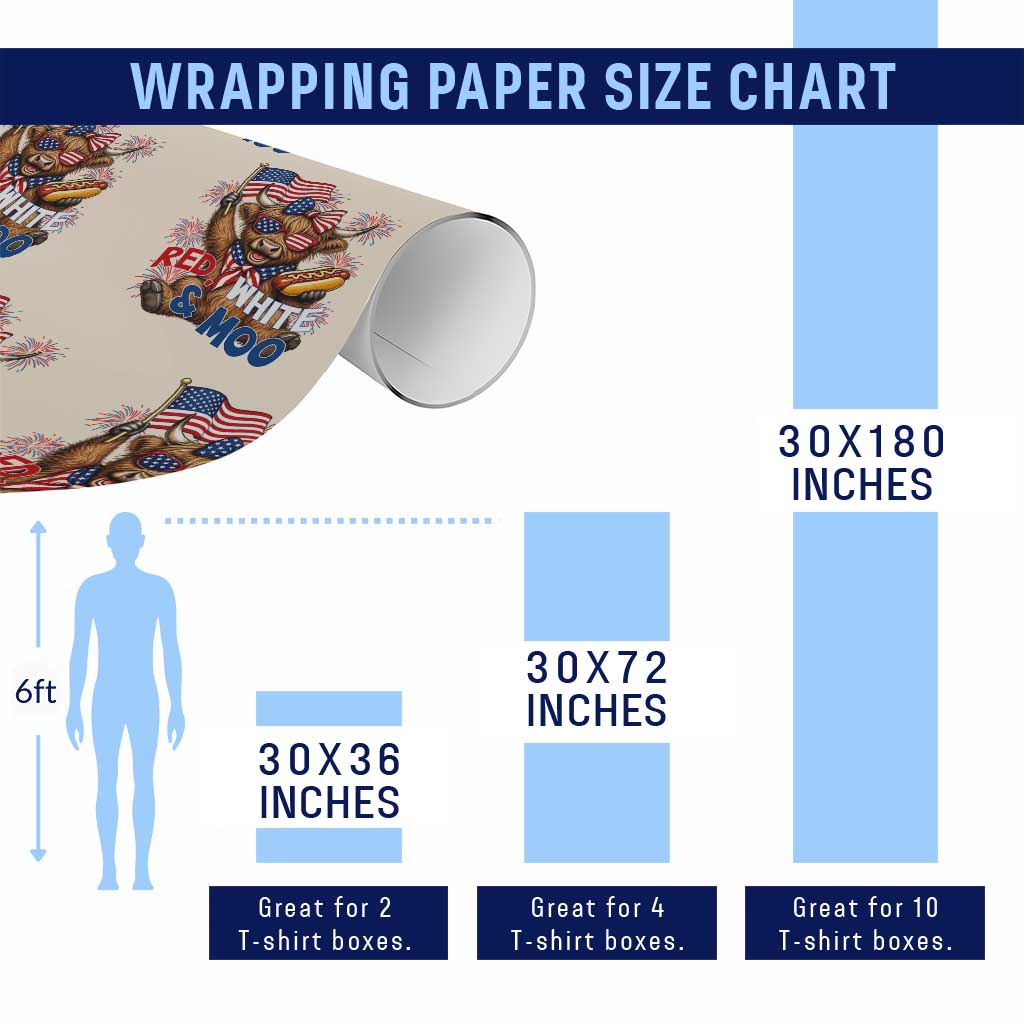Striped Highland Cow 4th Of July Wrapping Paper Roll Red White And Moo