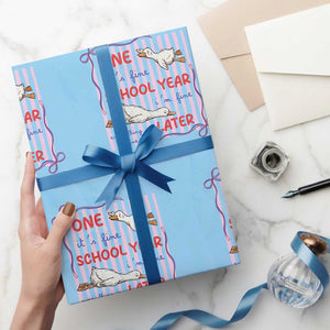 Striped One School Year Later Wrapping Paper Roll Funny Goose Teacher Summer TS14 Light Blue Print Your Wear