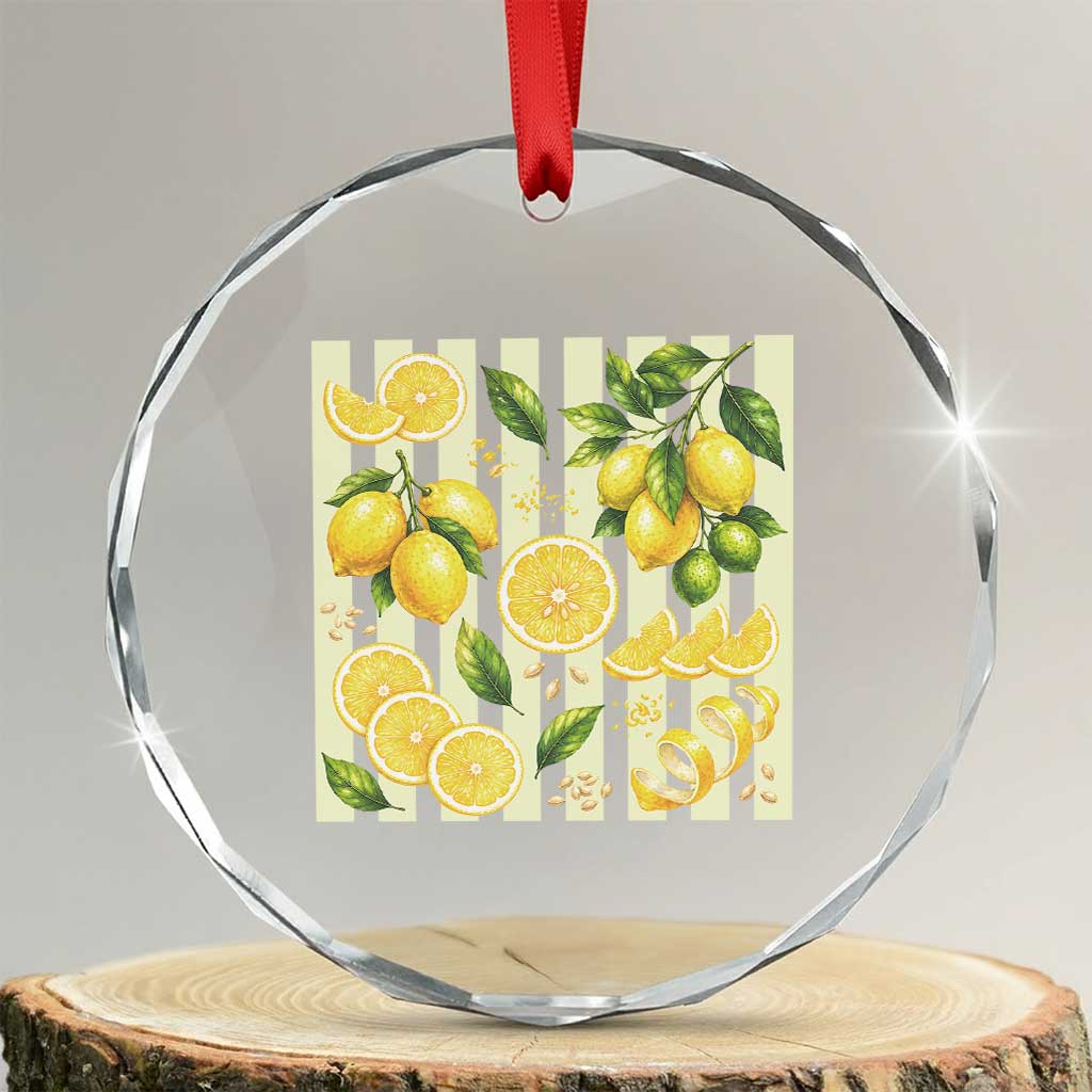 Striped Summer Lemon Crystal Glass Ornament Citrus Fruit Lover Gift TS12 Transparent Glass 3'' Circle Print Your Wear