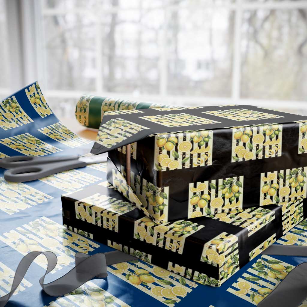 Striped Summer Lemon Wrapping Paper Roll Citrus Fruit Lover Gift