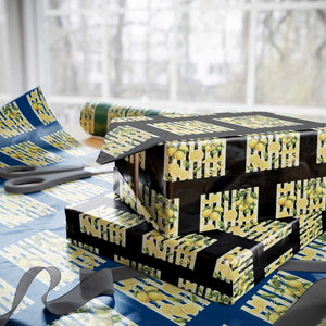 Striped Summer Lemon Wrapping Paper Roll Citrus Fruit Lover Gift