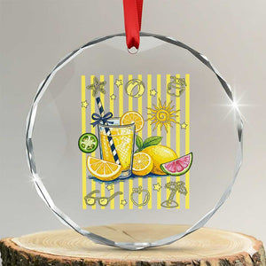 Striped Summer Lemonade Crystal Glass Ornament Preppy Brushstroke Aesthetic Graphic TS12 Transparent Glass 3'' Circle Print Your Wear