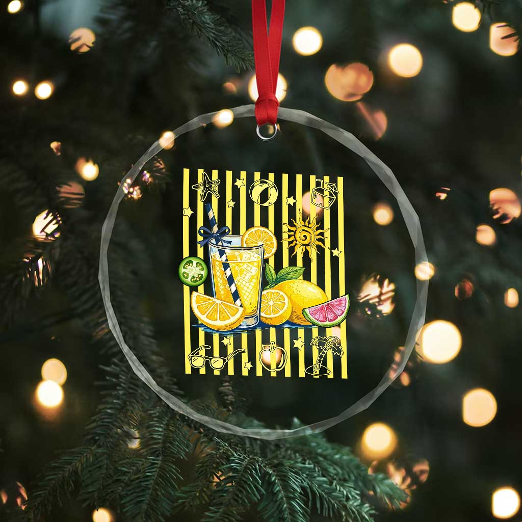 Striped Summer Lemonade Crystal Glass Ornament Preppy Brushstroke Aesthetic Graphic TS12 Print Your Wear