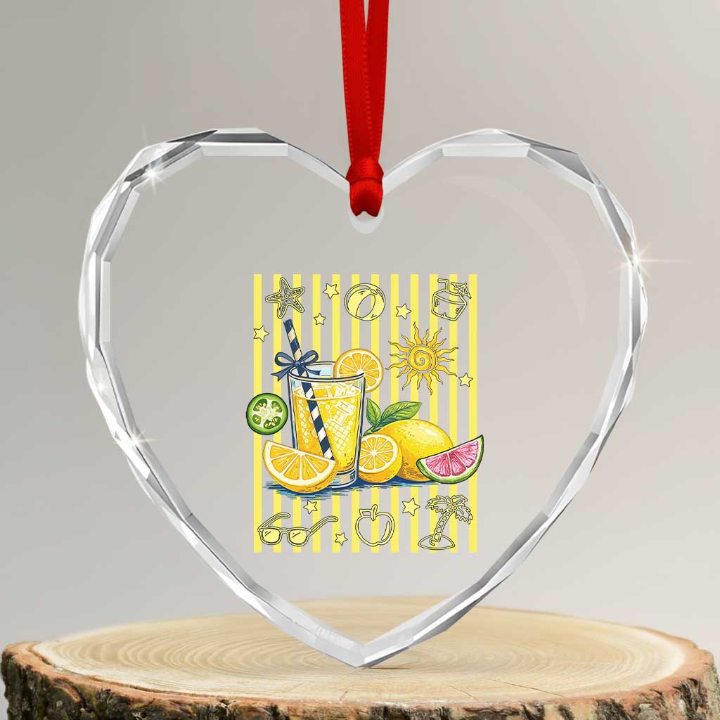 Striped Summer Lemonade Heart Crystal Glass Ornament Preppy Brushstroke Aesthetic Graphic TS12 Transparent Glass 3'' Heart Print Your Wear