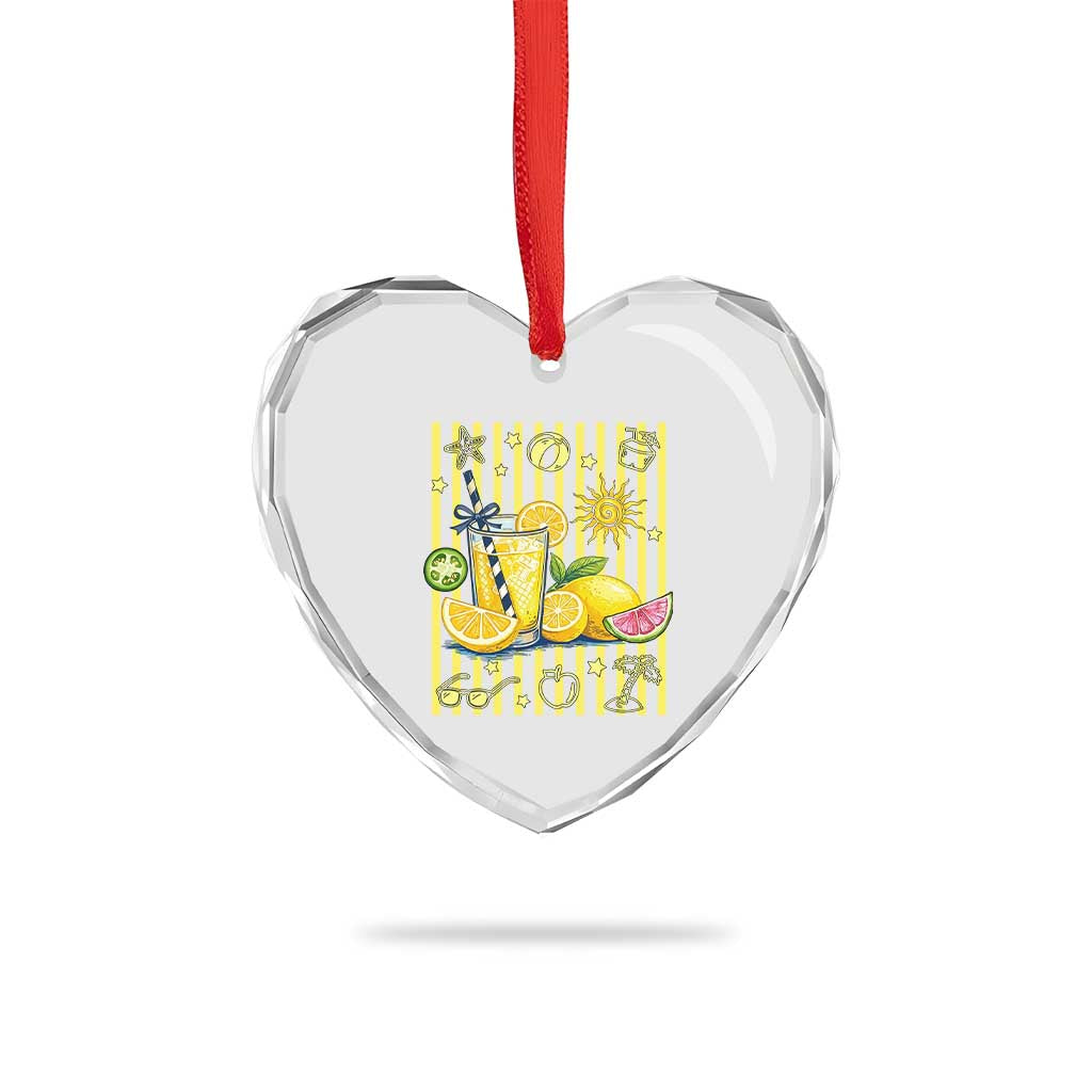 Striped Summer Lemonade Heart Crystal Glass Ornament Preppy Brushstroke Aesthetic Graphic TS12 Print Your Wear