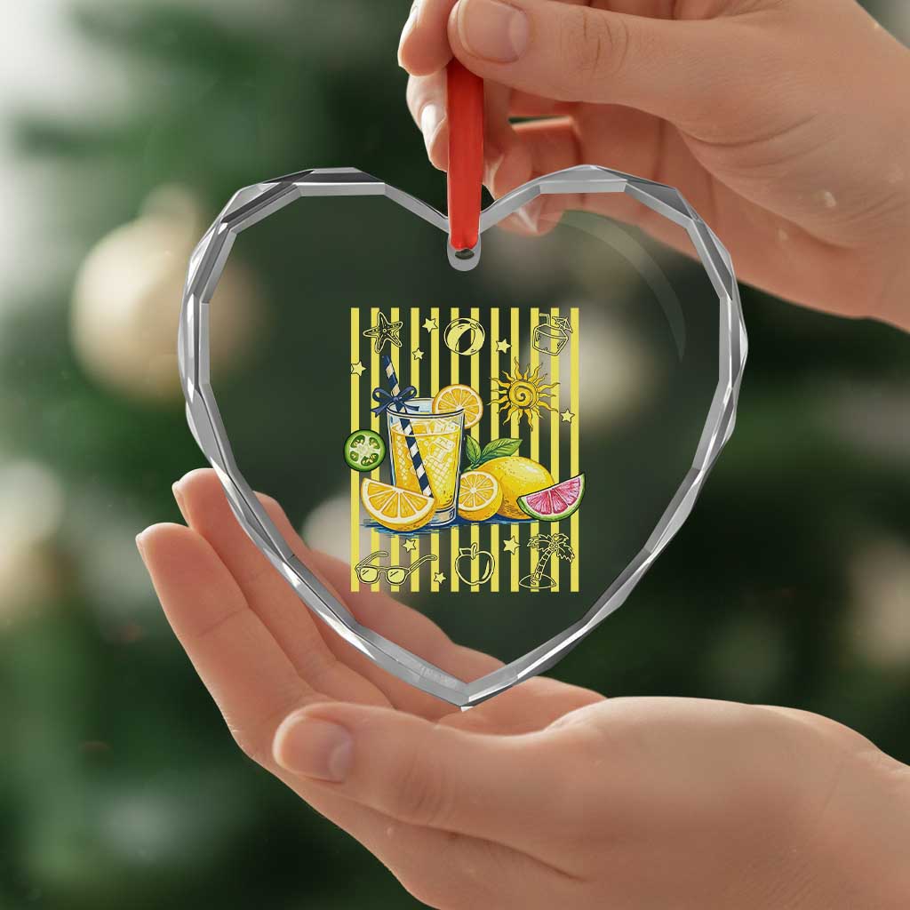 Striped Summer Lemonade Heart Crystal Glass Ornament Preppy Brushstroke Aesthetic Graphic TS12 Print Your Wear