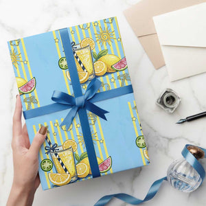 Striped Summer Lemonade Wrapping Paper Roll Preppy Brushstroke Aesthetic Graphic TS12 Light Blue Print Your Wear