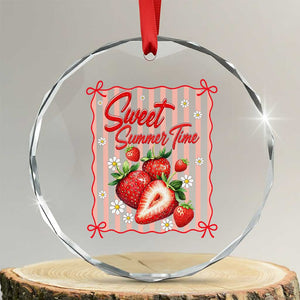 Striped Summer Strawberry Crystal Glass Ornament Preppy Beach Vibes Graphic TS12 Transparent Glass 3'' Circle Print Your Wear