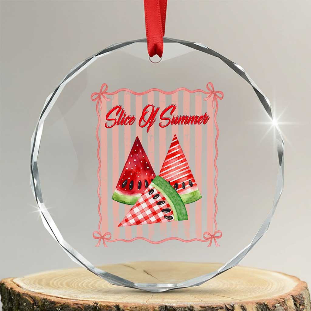 Striped Watermelon Beach Vibes Graphic Crystal Glass Ornament Slice Of Summer TS12 Transparent Glass 3'' Circle Print Your Wear