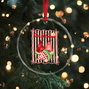 Striped Watermelon Beach Vibes Graphic Crystal Glass Ornament Slice Of Summer TS12 Print Your Wear