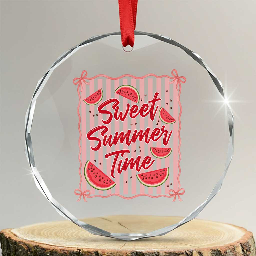Striped Watermelon Beach Vibes Graphic Crystal Glass Ornament Sweet Summer Time TS12 Transparent Glass 3'' Circle Print Your Wear