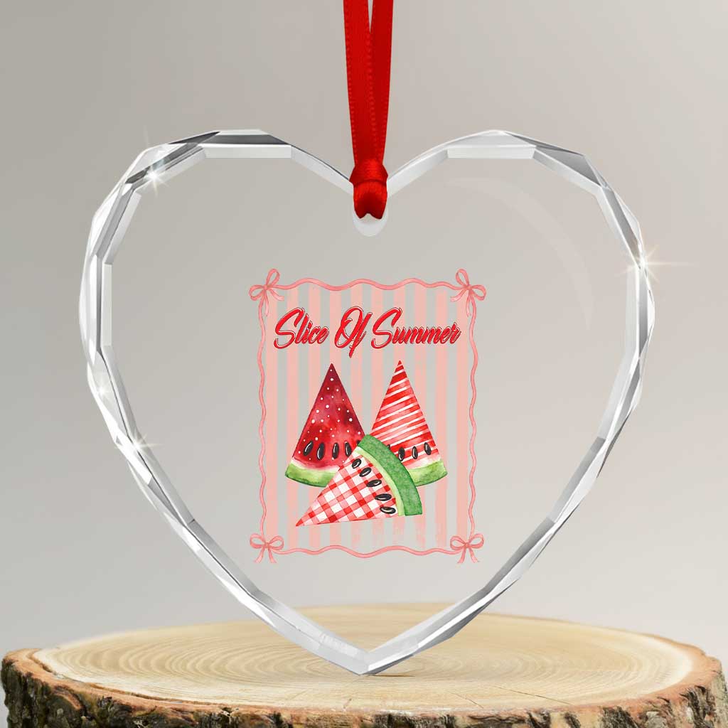 Striped Watermelon Beach Vibes Graphic Heart Crystal Glass Ornament Slice Of Summer TS12 Transparent Glass 3'' Heart Print Your Wear