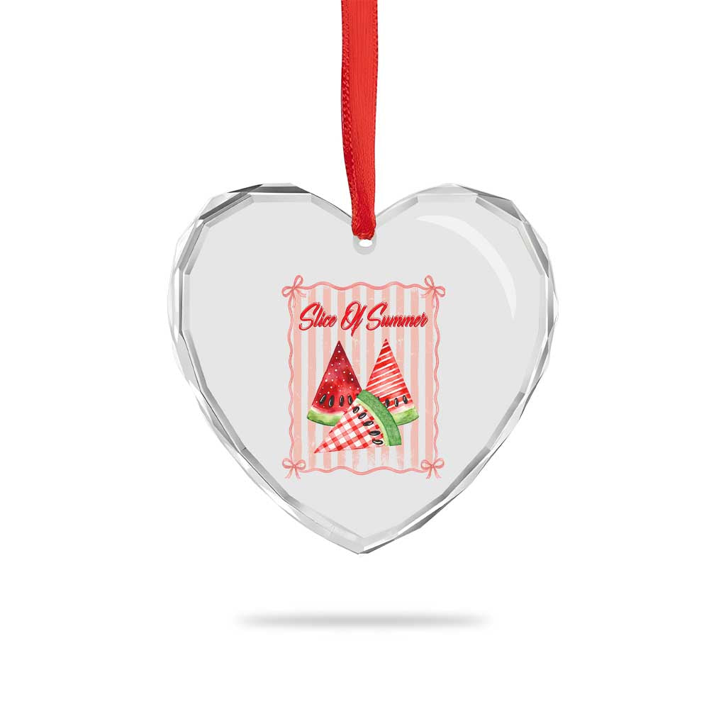 Striped Watermelon Beach Vibes Graphic Heart Crystal Glass Ornament Slice Of Summer