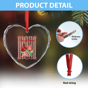 Striped Watermelon Beach Vibes Graphic Heart Crystal Glass Ornament Slice Of Summer
