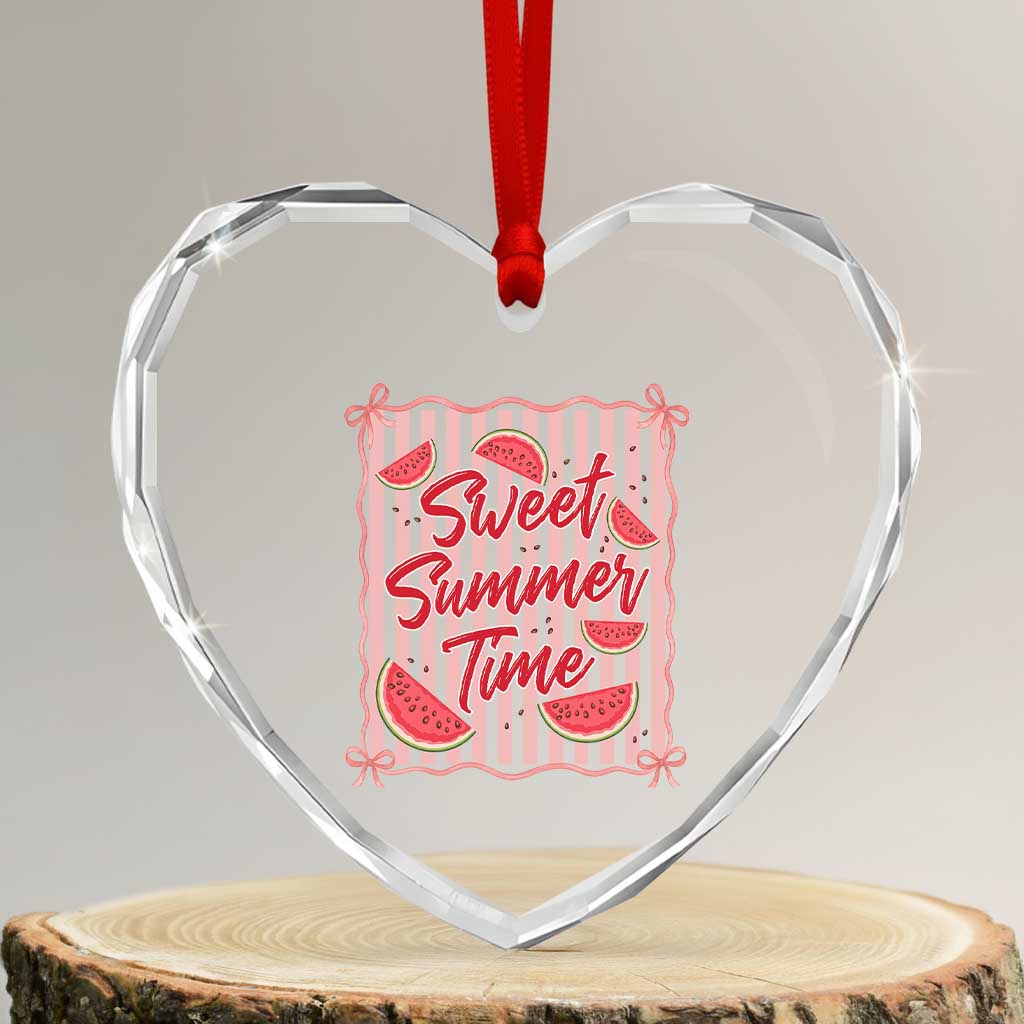 Striped Watermelon Beach Vibes Graphic Heart Crystal Glass Ornament Sweet Summer Time