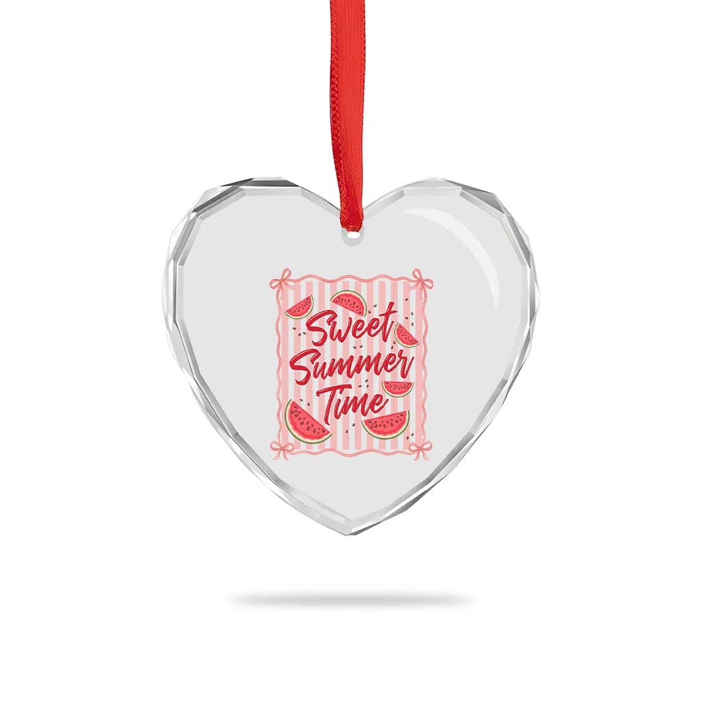 Striped Watermelon Beach Vibes Graphic Heart Crystal Glass Ornament Sweet Summer Time