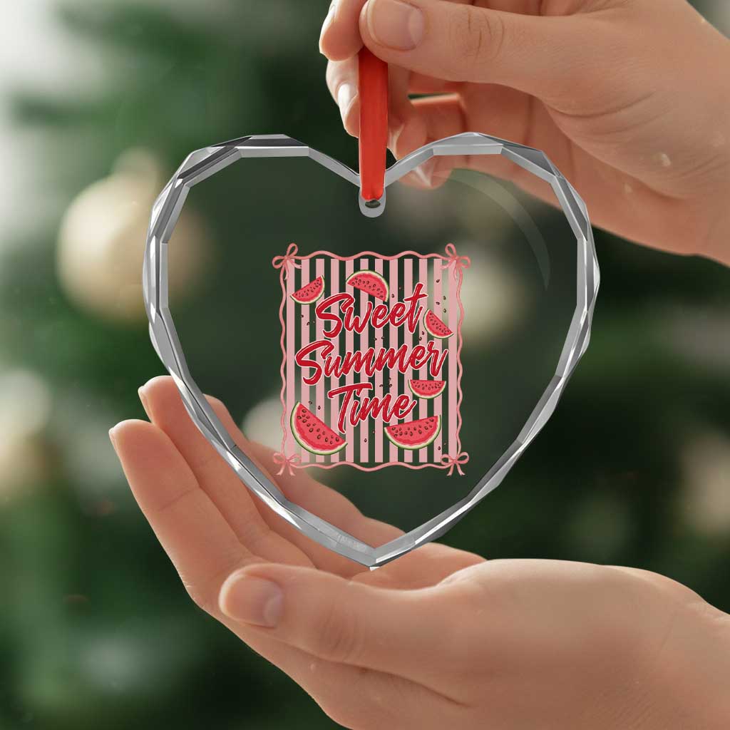 Striped Watermelon Beach Vibes Graphic Heart Crystal Glass Ornament Sweet Summer Time