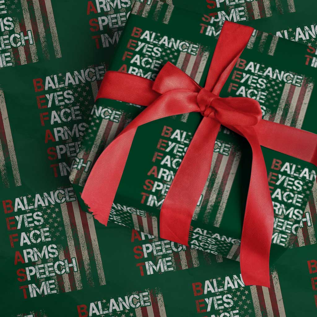Stroke Awareness Wrapping Paper Roll BEFAST Stroke Symptoms Vintage American Flag TS11 Green Print Your Wear