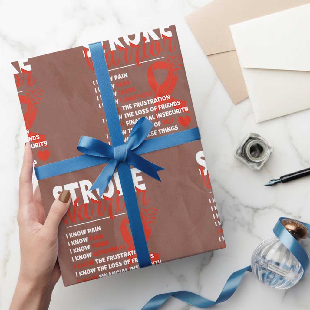 Stroke Warrior Wrapping Paper Roll I Know Pain Fear Feather Red Ribbon TS11 Mocha Print Your Wear