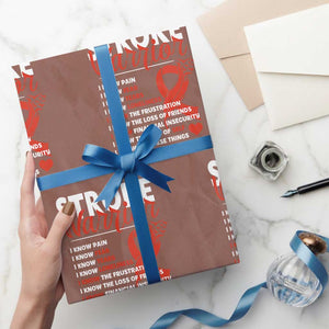 Stroke Warrior Wrapping Paper Roll I Know Pain Fear Feather Red Ribbon TS11 Mocha Print Your Wear
