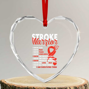 Stroke Warrior Heart Crystal Glass Ornament I Know Pain Fear Feather Red Ribbon TS11 Transparent Glass 3'' Heart Print Your Wear