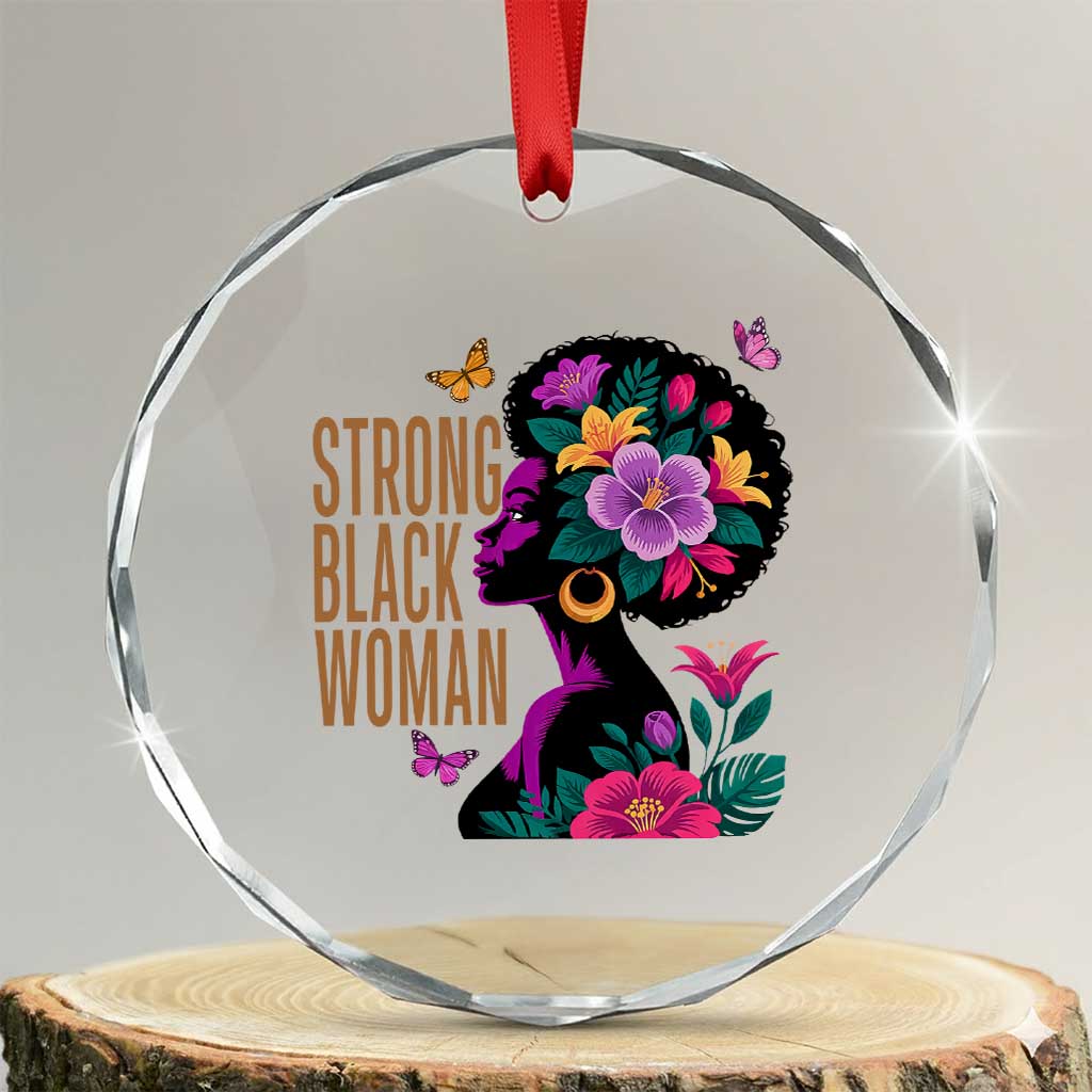 Strong Black Woman Floral Afro Crystal Glass Ornament Empowering Black Queen Pride Celebrating Melanin and Strength TS02 Transparent Glass 3'' Circle Print Your Wear