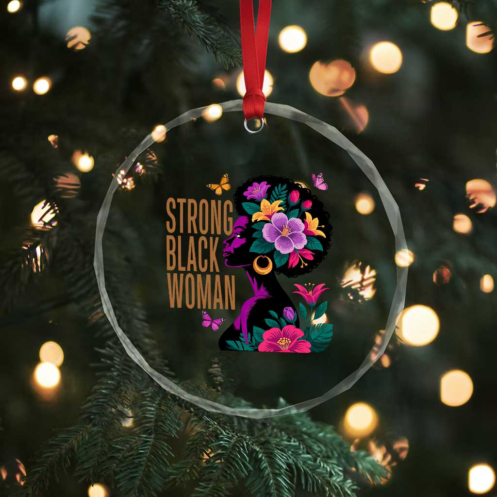 Strong Black Woman Floral Afro Crystal Glass Ornament Empowering Black Queen Pride Celebrating Melanin and Strength TS02 Print Your Wear