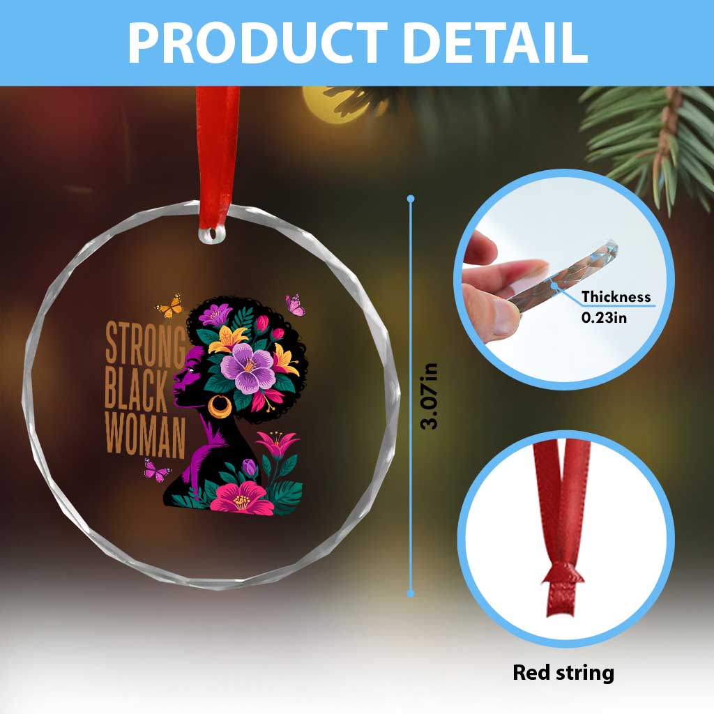 Strong Black Woman Floral Afro Crystal Glass Ornament Empowering Black Queen Pride Celebrating Melanin and Strength TS02 Print Your Wear