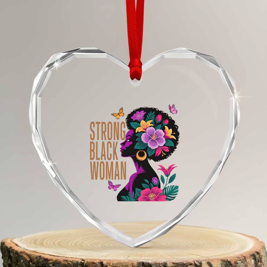 Strong Black Woman Floral Afro Heart Crystal Glass Ornament Empowering Black Queen Pride Celebrating Melanin and Strength TS02 Transparent Glass 3'' Heart Print Your Wear