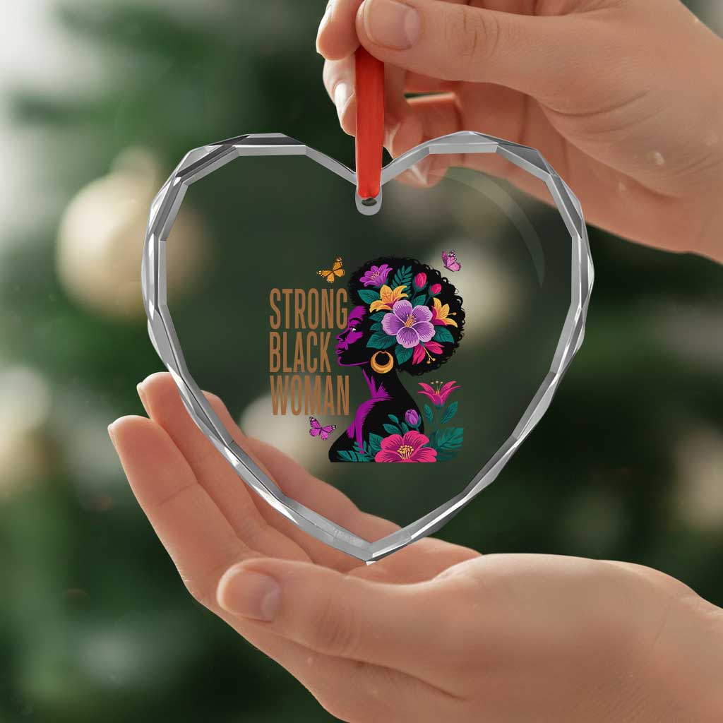 Strong Black Woman Floral Afro Heart Crystal Glass Ornament Empowering Black Queen Pride Celebrating Melanin and Strength TS02 Print Your Wear