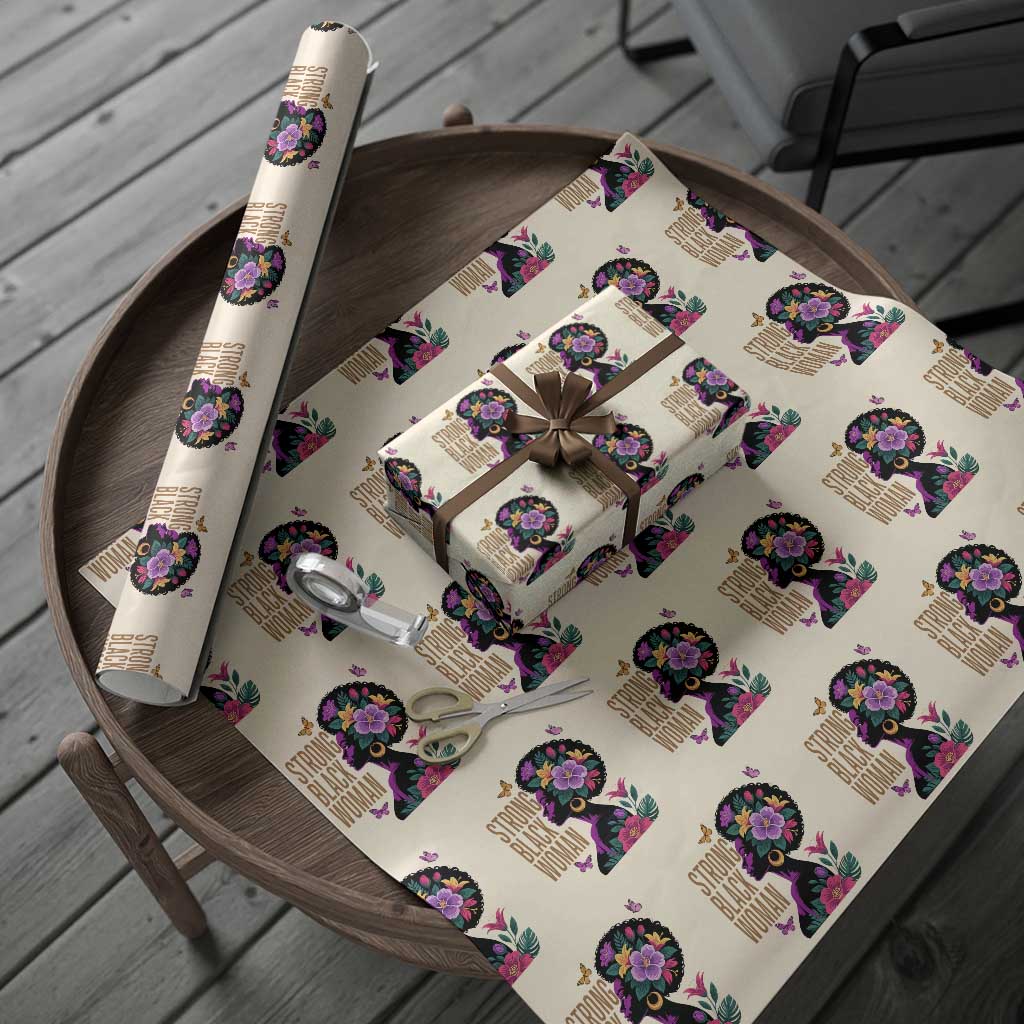 Strong Black Woman Floral Afro Wrapping Paper Roll Empowering Black Queen Pride Celebrating Melanin and Strength TS02 Beige Print Your Wear