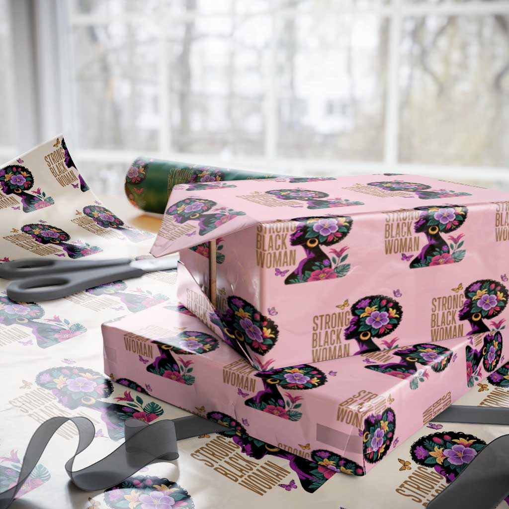 Strong Black Woman Floral Afro Wrapping Paper Roll Empowering Black Queen Pride Celebrating Melanin and Strength TS02 Light Pink Print Your Wear