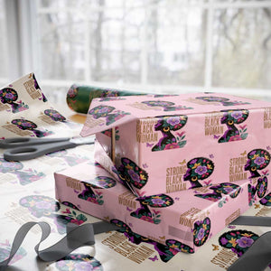 Strong Black Woman Floral Afro Wrapping Paper Roll Empowering Black Queen Pride Celebrating Melanin and Strength TS02 Light Pink Print Your Wear