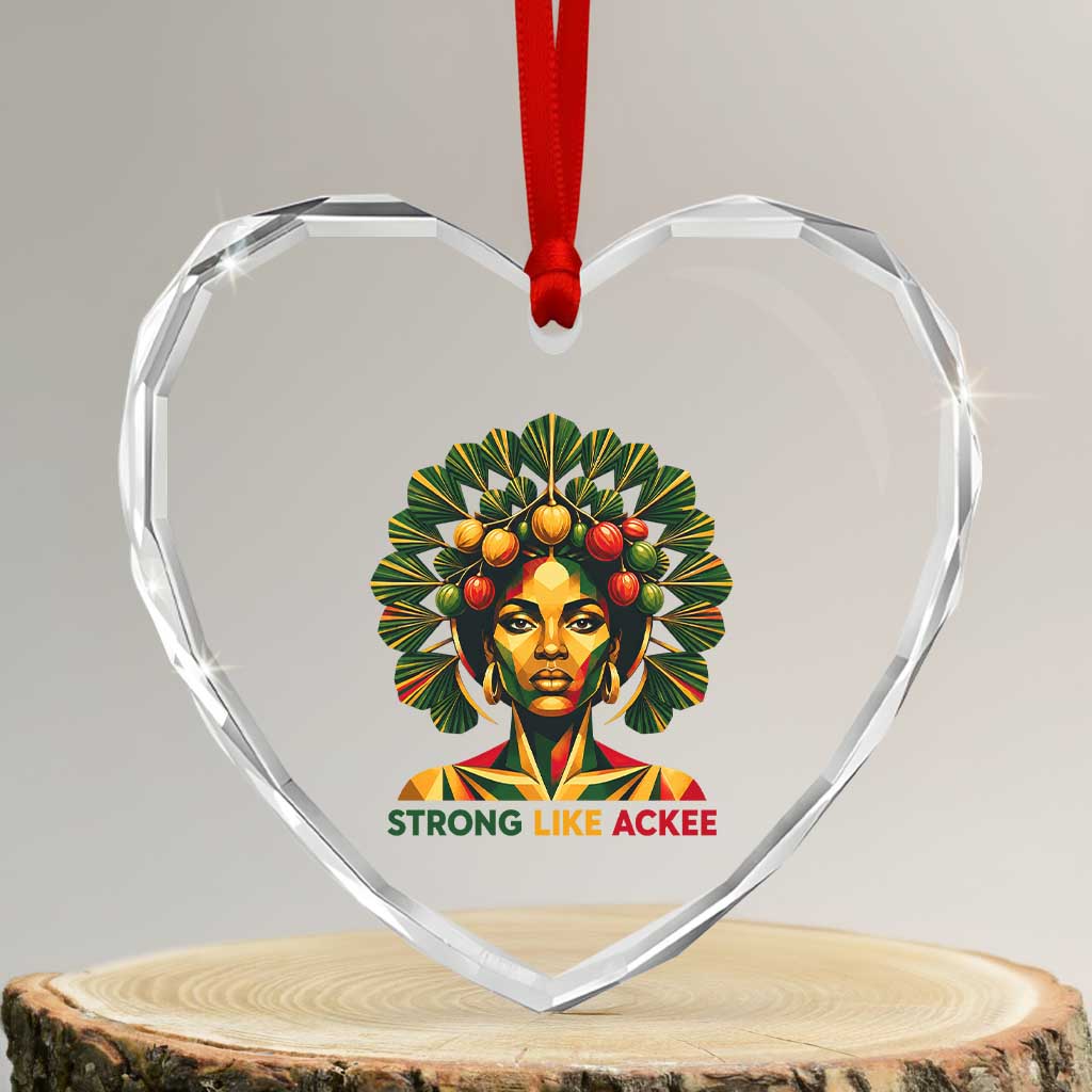 Strong Like Ackee Empowered Woman Heart Crystal Glass Ornament Jamaican National Fruit Heritage Pride TS02 Transparent Glass 3'' Heart Print Your Wear