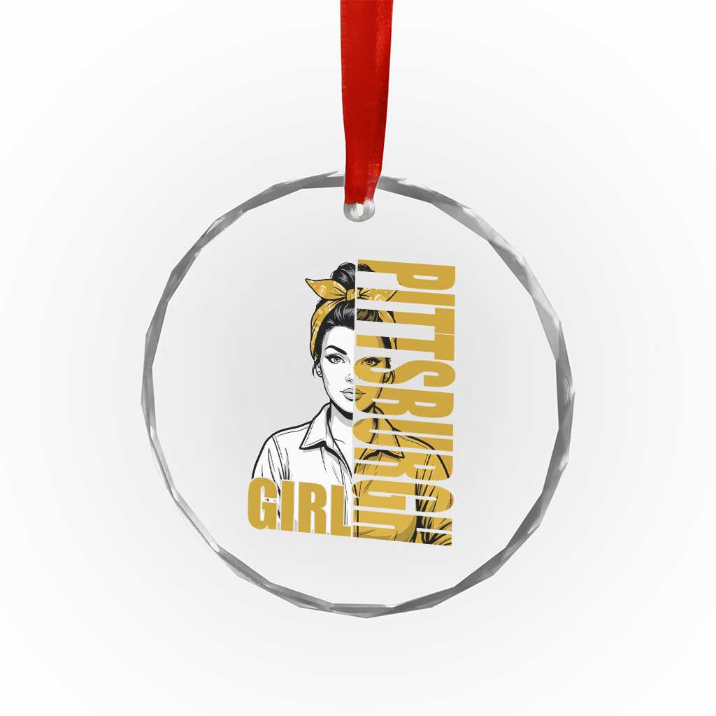 Strong Woman Football Game Day Crystal Glass Ornament Black And Gold City Pride