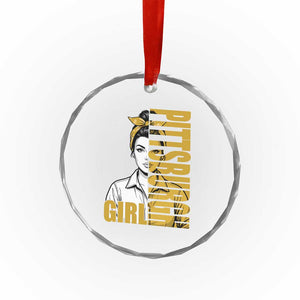 Strong Woman Football Game Day Crystal Glass Ornament Black And Gold City Pride