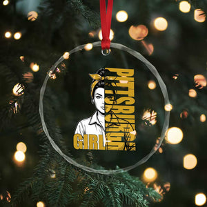 Strong Woman Football Game Day Crystal Glass Ornament Black And Gold City Pride