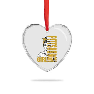 Strong Woman Football Game Day Heart Crystal Glass Ornament Black And Gold City Pride