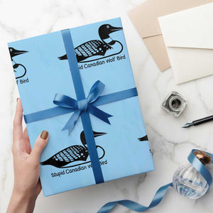 Stupid Canadian Wolf Bird Wrapping Paper Roll Funny Common Loon Meme Dry Humor TS02 Light Blue Print Your Wear