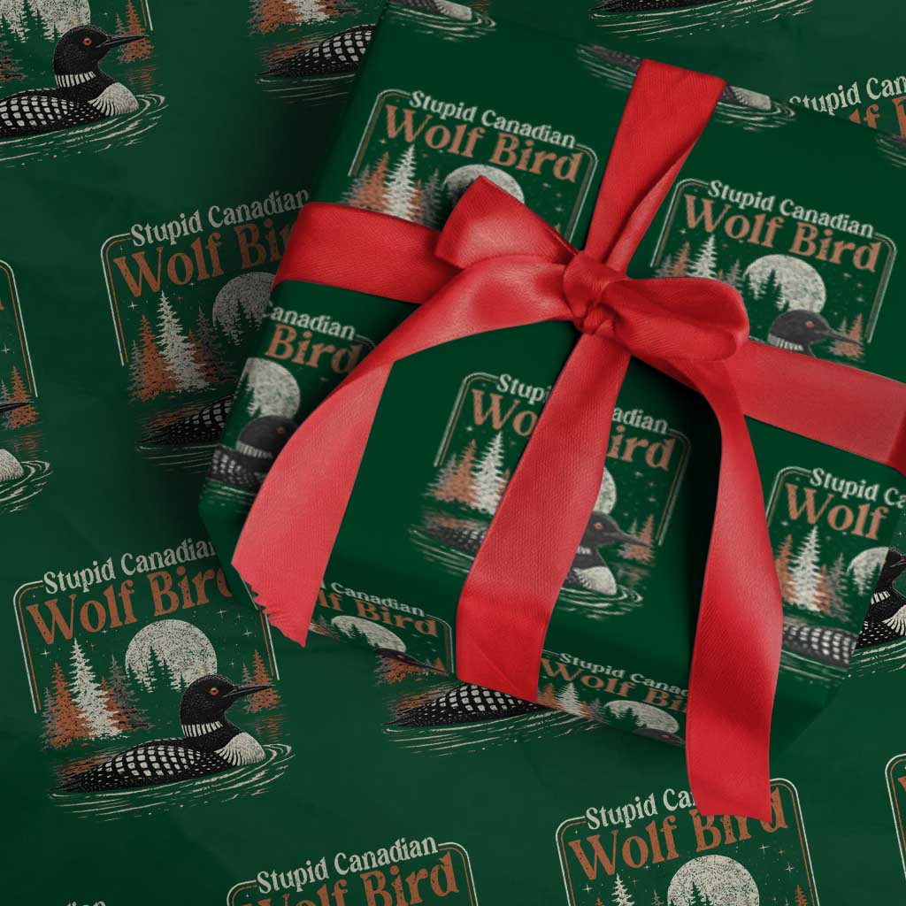 Stupid Canadian Wolf Bird Wrapping Paper Roll Retro LGBT Hockey Fan Romance TS10 Green Print Your Wear