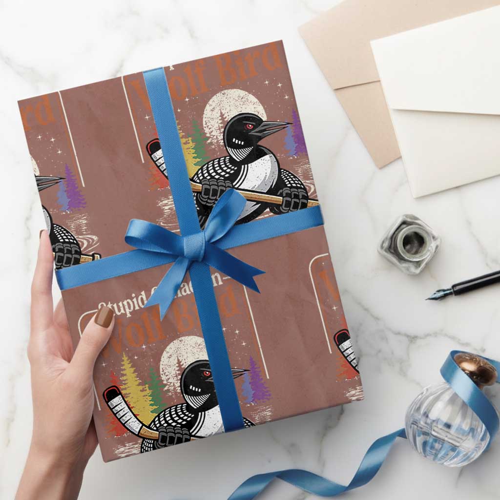 Stupid Canadian Wolf Bird Wrapping Paper Roll Retro Romance Hockey LGBT Book Movie Fans TS10 Mocha Print Your Wear