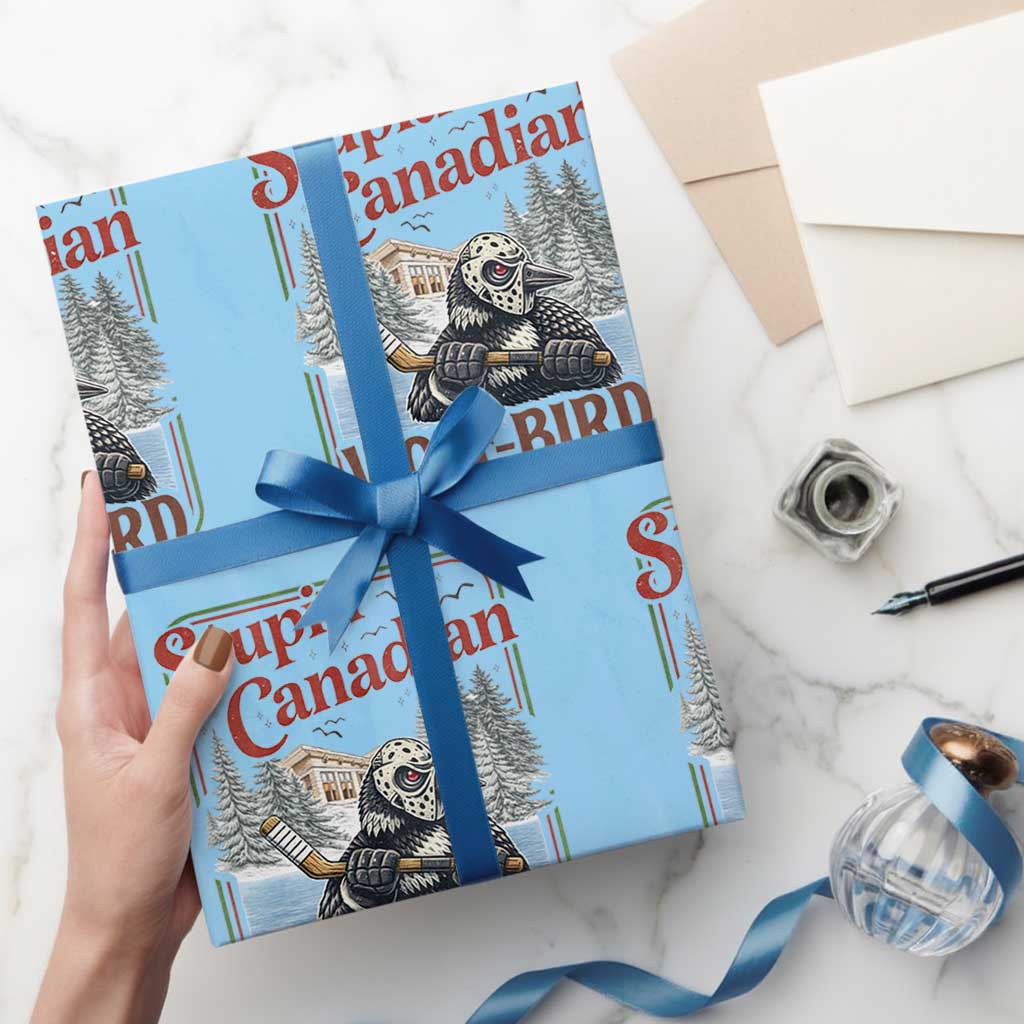 Stupid Canadian Wolf Bird Wrapping Paper Roll Vintage Heated Hookey Loon Meme TS10 Light Blue Print Your Wear